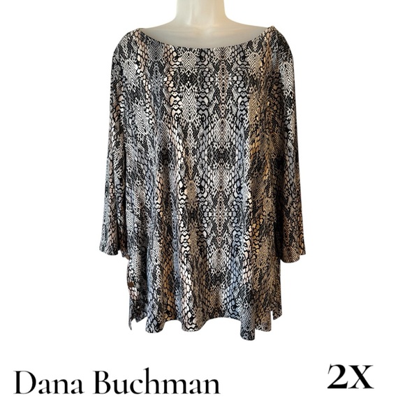 Dana Buchman Black/Gray/Cream Snake Print Top PLUS: 2X #E - Picture 1 of 10
